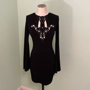 Goth vampire sexy dress no label embroidered backless bell sleeve dark dreamy!